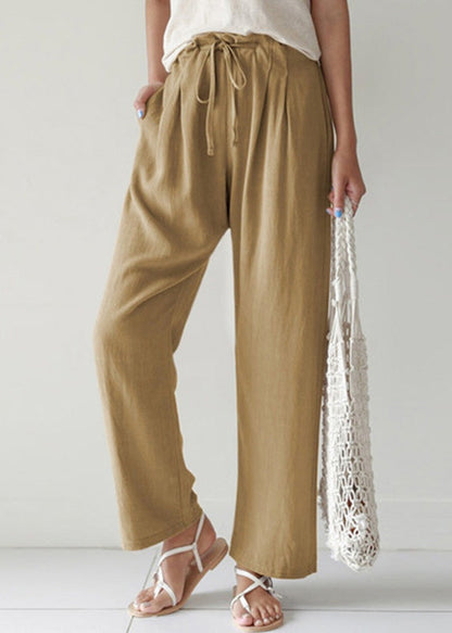 SampleCasual Blue Pockets Lace Up Cotton Pants Summer