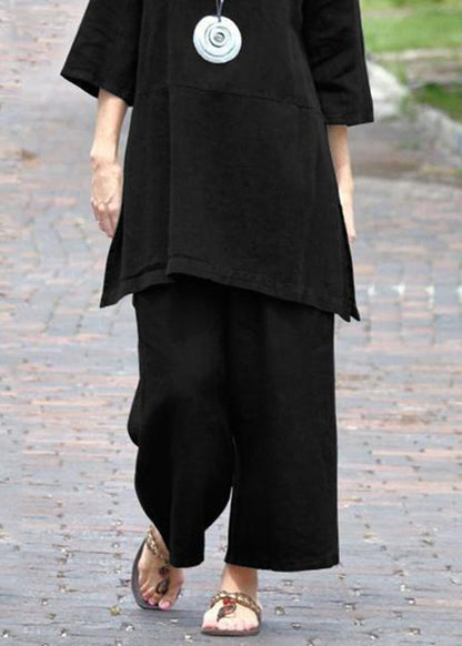 SampleCasual Caramel O-Neck Side Open Top And Crop Pants Two Pieces Set Bracelet Sleeve