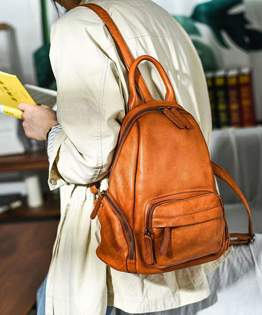 Large Handbag Capacity Backpack Leather Tote Orange Casual