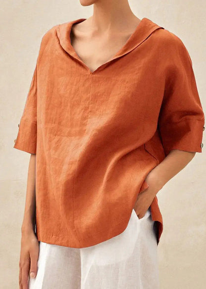 SampleCasual Orange O-Neck Side Open Shirts Short Sleeve