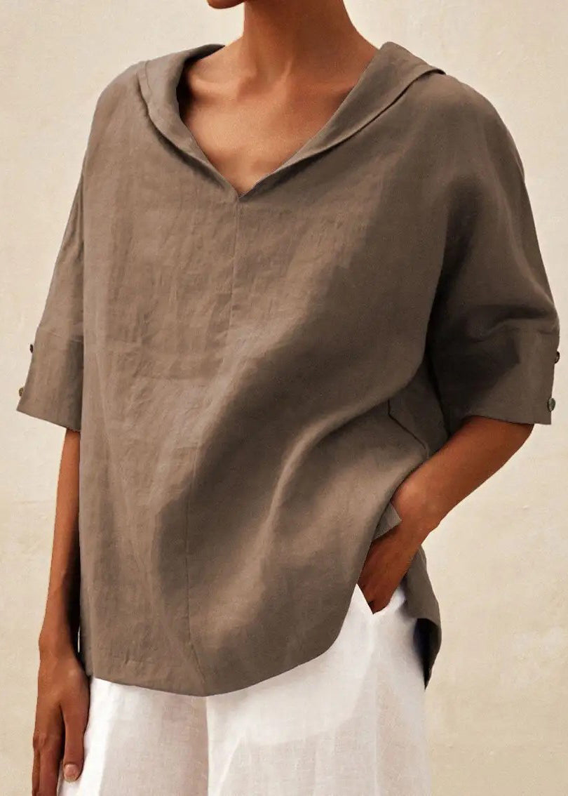 SampleCasual Orange O-Neck Side Open Shirts Short Sleeve
