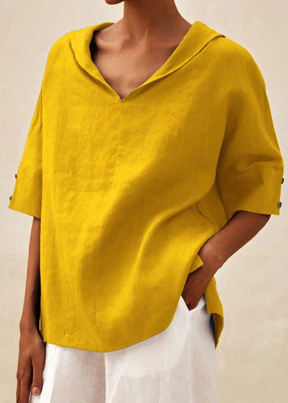SampleCasual Orange O-Neck Side Open Shirts Short Sleeve