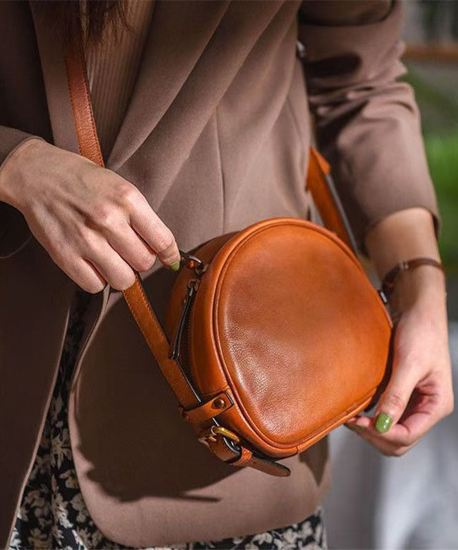 CrossBody Casual Durable Solid Leather Round Bag