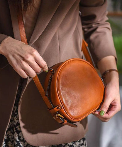 CrossBody Casual Durable Solid Leather Round Bag