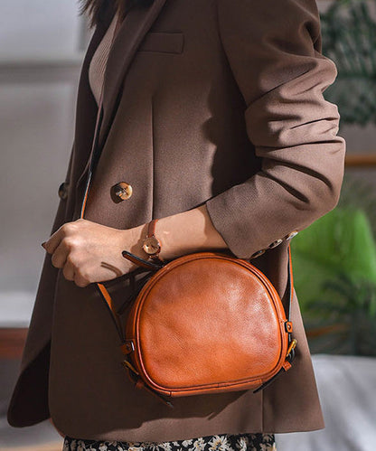 CrossBody Casual Durable Solid Leather Round Bag