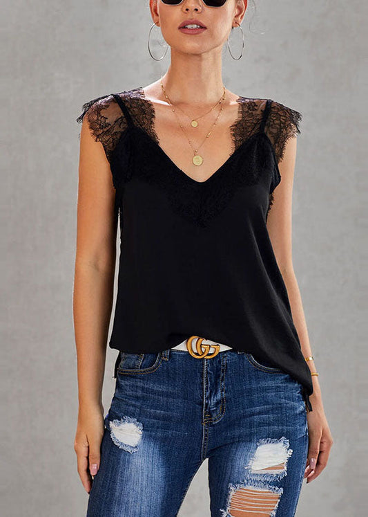 Vests Lace Black Summer Chic Patchwork