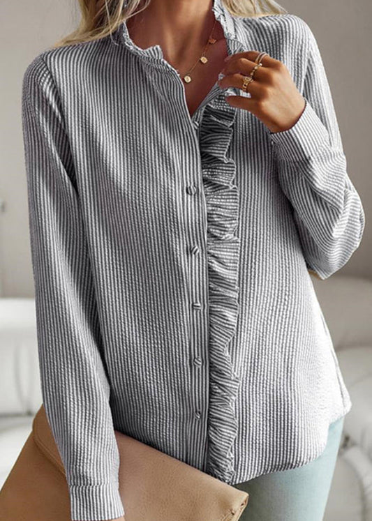 Collar Shirts Ruffled Sleeve Chic Stand Black Lantern