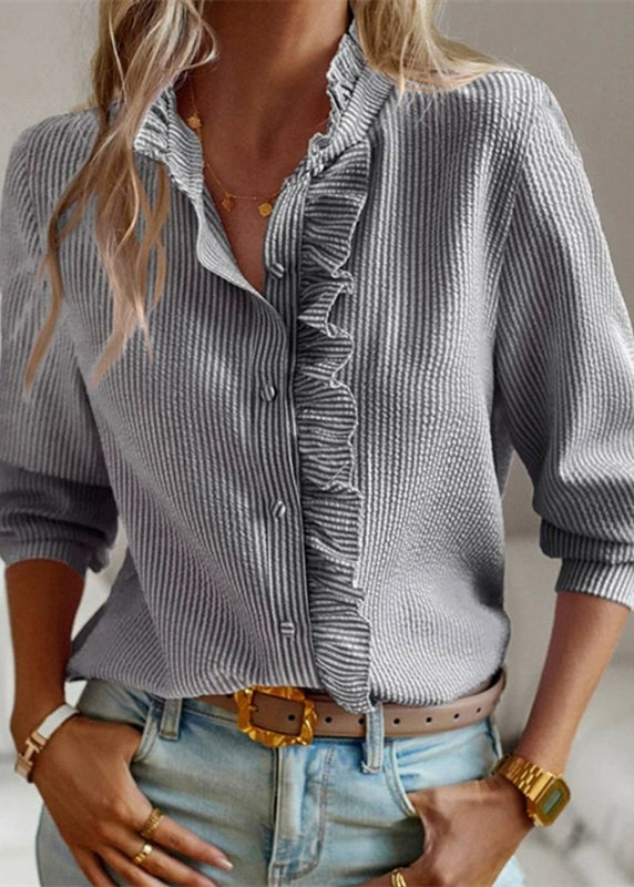 Collar Shirts Ruffled Sleeve Chic Stand Black Lantern