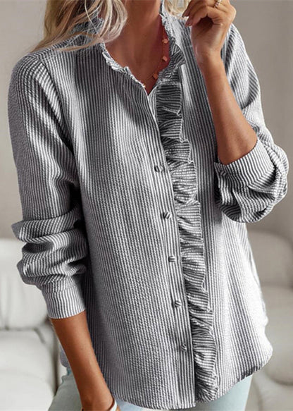 Collar Shirts Ruffled Sleeve Chic Stand Black Lantern