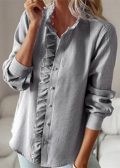 Collar Shirts Ruffled Sleeve Chic Stand Black Lantern