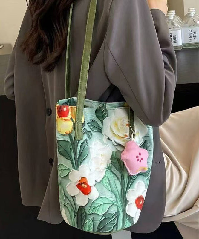 Large Grass Bucket Paitings Green Chic Bag Capacity