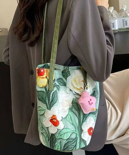 Large Grass Bucket Paitings Green Chic Bag Capacity