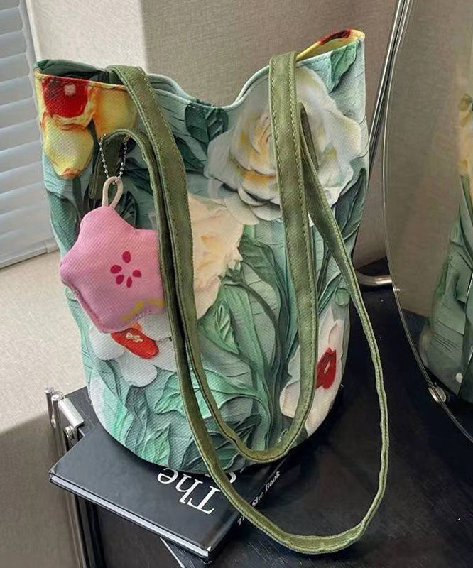 Large Grass Bucket Paitings Green Chic Bag Capacity