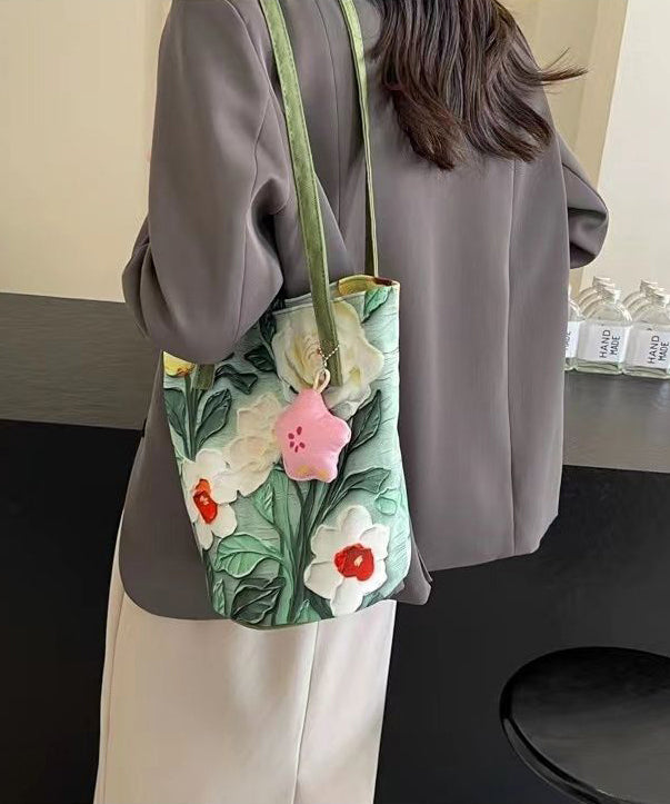 Large Grass Bucket Paitings Green Chic Bag Capacity