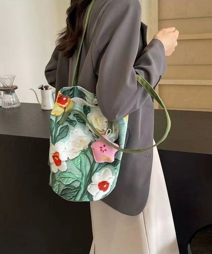 Large Grass Bucket Paitings Green Chic Bag Capacity