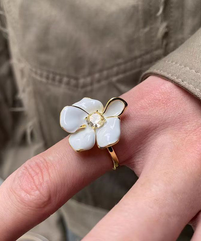 Overgild Rings Chic Zircon White Open Copper Floral