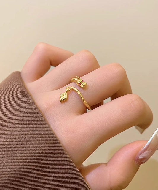 Copper Dragon Overgild Chinese Shaped Gold Style Open Rings