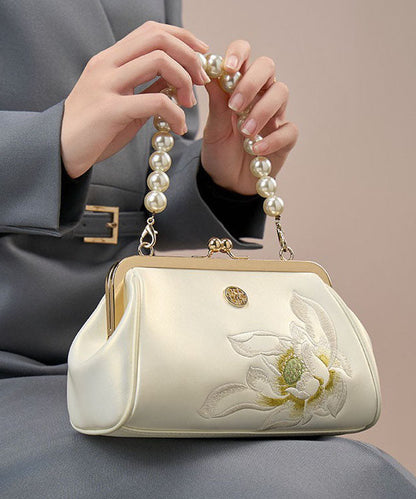 Pearl Chinese White Cowhide Embroidered Crossbody Handbag