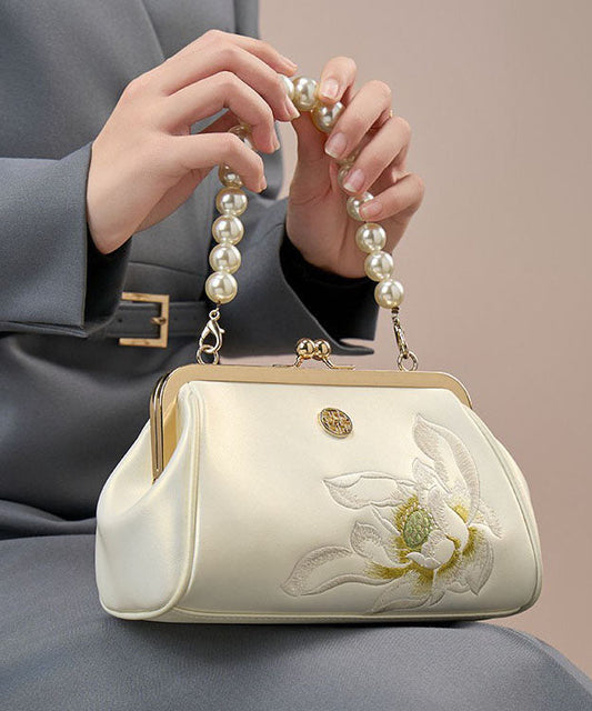 Pearl Chinese White Cowhide Embroidered Crossbody Handbag