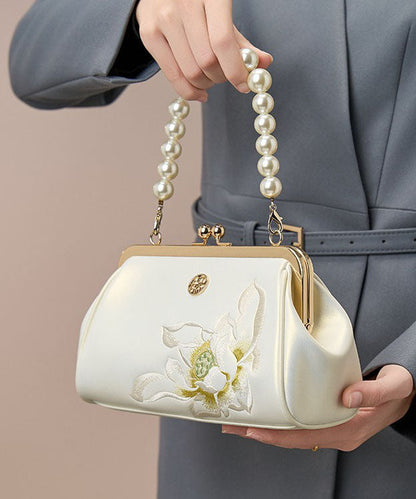 Pearl Chinese White Cowhide Embroidered Crossbody Handbag