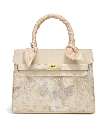 Classy Leather Bag Embroidered Micro Faux Beige