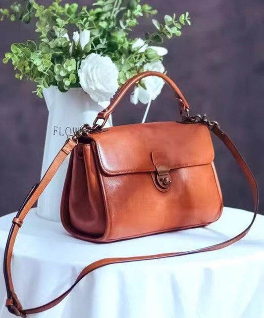 Messenger Bag Orange Solid Versatile Leather Durable Classy