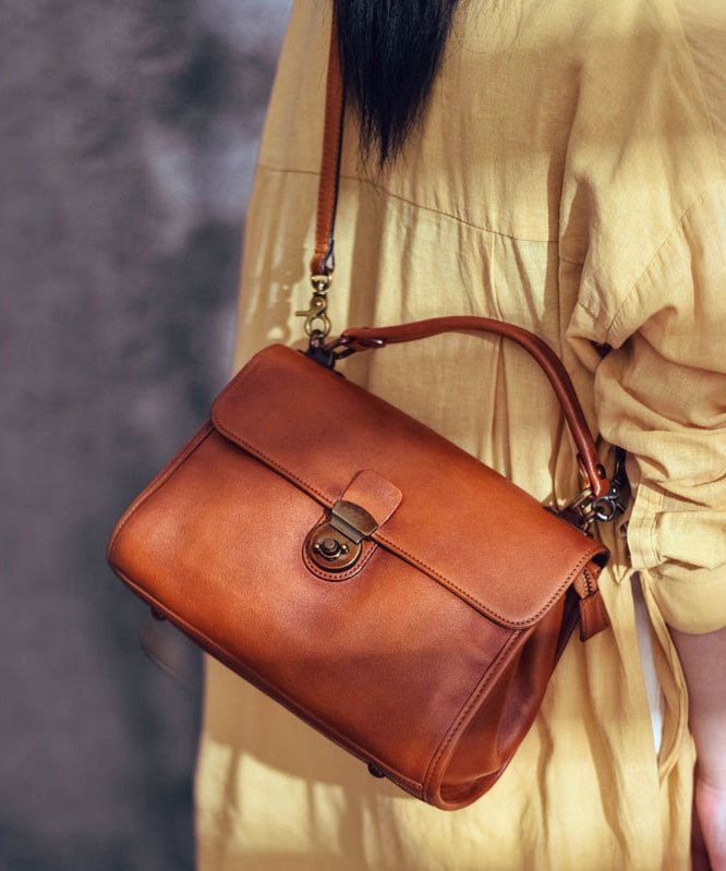 Messenger Bag Orange Solid Versatile Leather Durable Classy