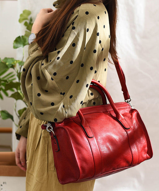 Large Leather Capacity Tote Red Handbag Classy
