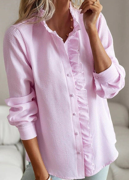 Stand Fall Collar Cute Button Pink Shirt