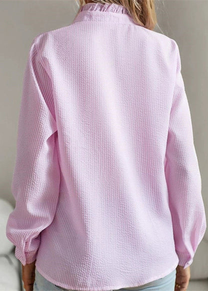 Stand Fall Collar Cute Button Pink Shirt