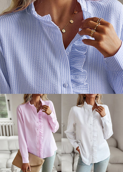 Stand Fall Collar Cute Button Pink Shirt