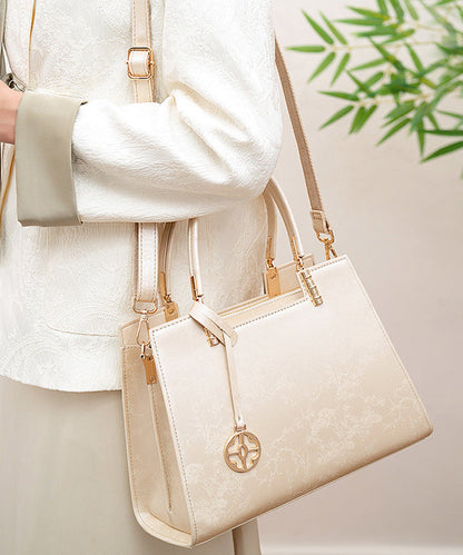 Tote Bag Elegant Jacquard Beige Versatile