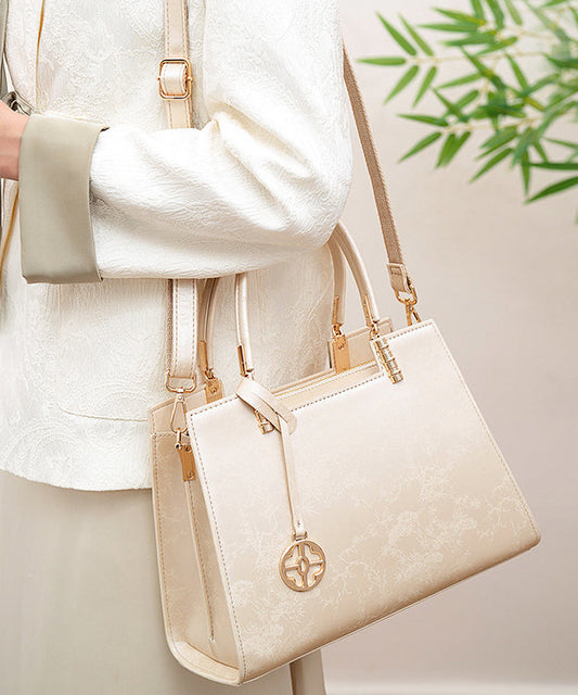 Tote Bag Elegant Jacquard Beige Versatile