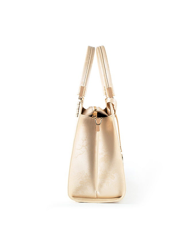 Tote Bag Elegant Jacquard Beige Versatile
