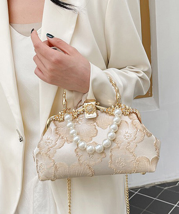 Elegant Handbag Satin Tote Pearl Zircon Khaki
