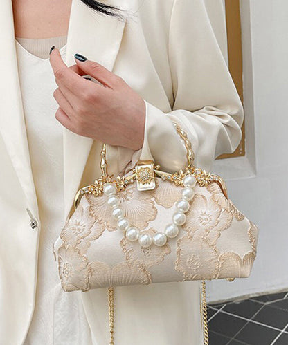 Elegant Handbag Satin Tote Pearl Zircon Khaki