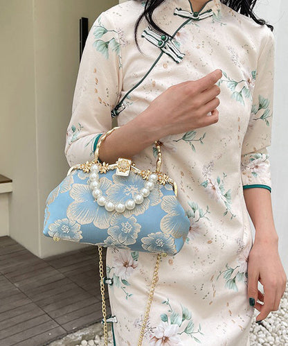 Elegant Handbag Satin Tote Pearl Zircon Khaki