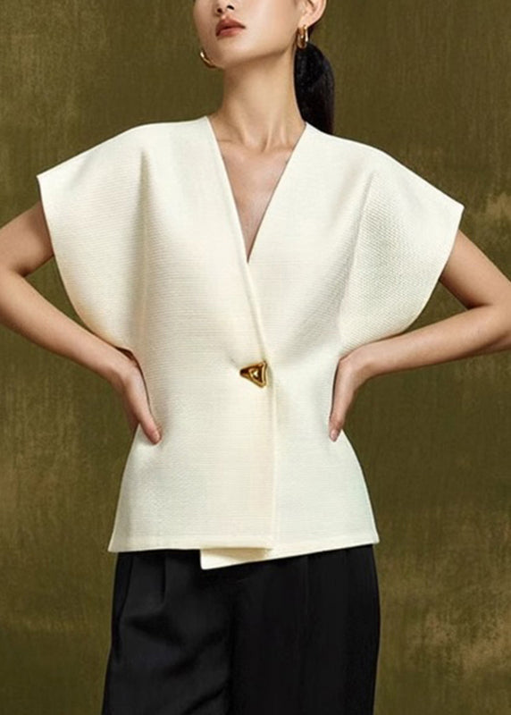 SampleElegant White V Neck Button Top Summer