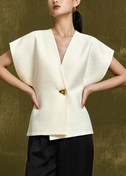 SampleElegant White V Neck Button Top Summer