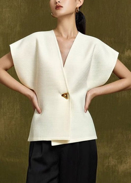 SampleElegant White V Neck Button Top Summer