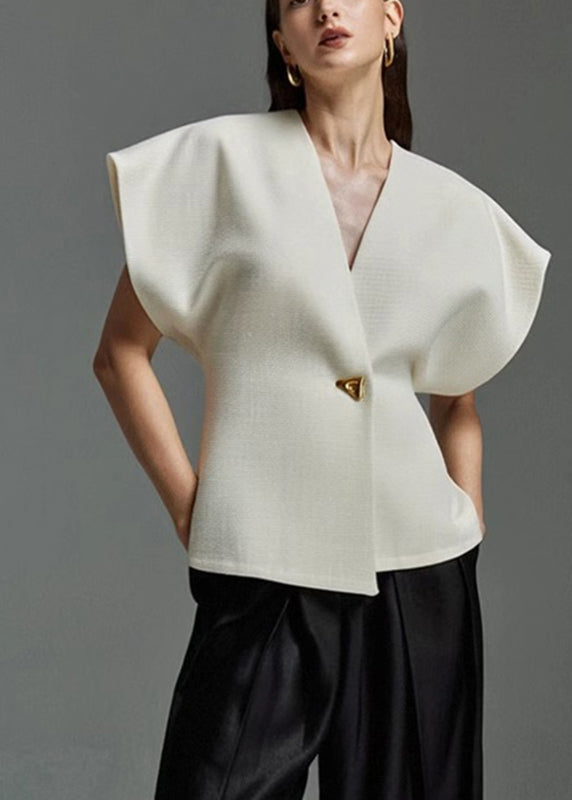 SampleElegant White V Neck Button Top Summer