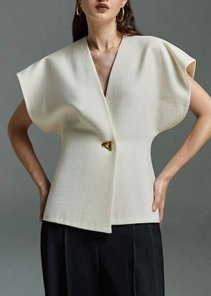 SampleElegant White V Neck Button Top Summer