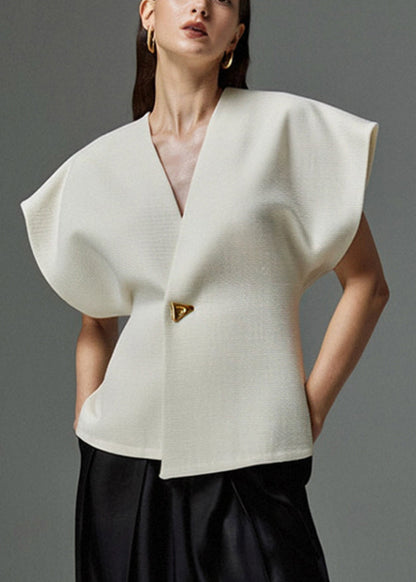 SampleElegant White V Neck Button Top Summer