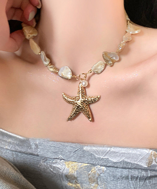 Fashion Necklace Silver Sterling Pendant Shell Overgild Starfish Blue