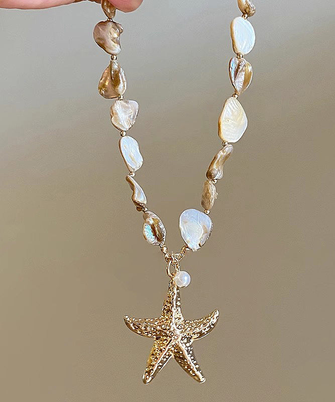 Fashion Necklace Silver Sterling Pendant Shell Overgild Starfish Blue