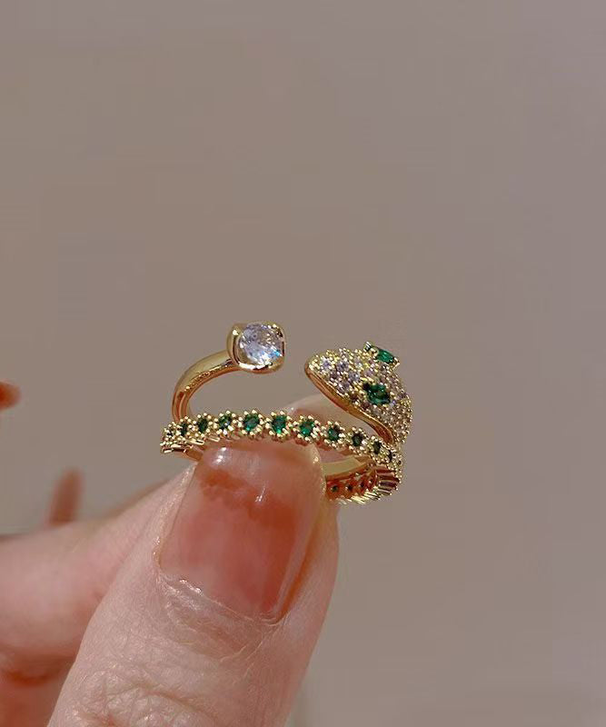 Overgild Gem Fashion Two-Piece Zircon Open Set Stone Gold Rings Silver Sterling