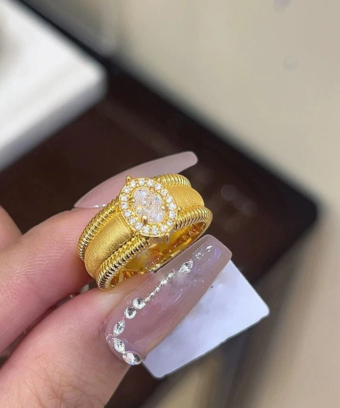 Overgild Zircon Sterling Rings Gold Silver Open Fashion