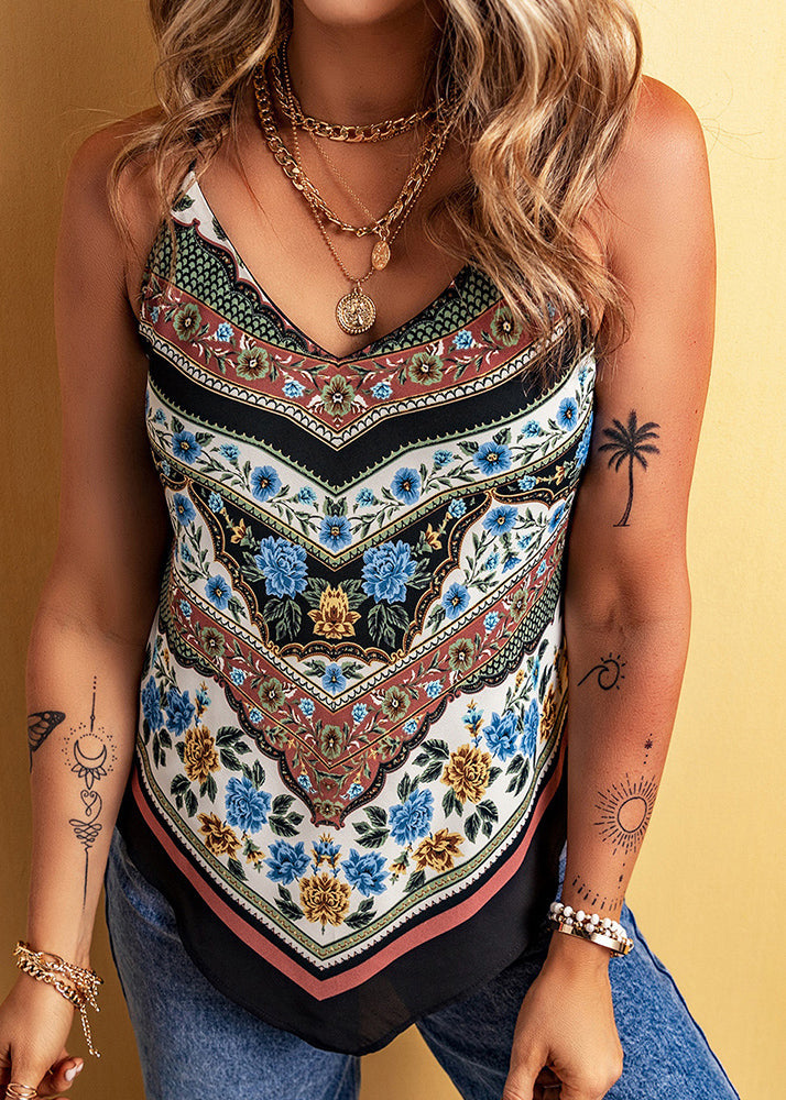 Print Vest Fashion Pink Sleeveless Neck V
