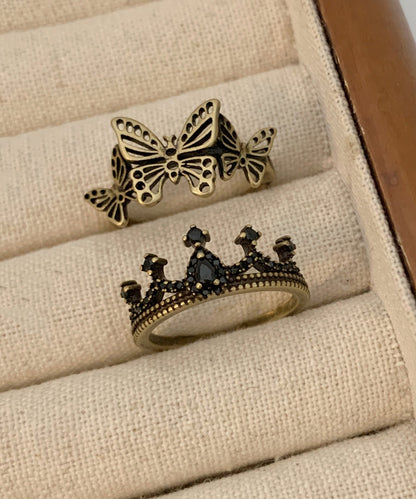 Hollow Two Crown Fine Butterfly Metal Piece Ancient Gold Rings Set Out