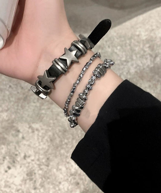 Alloy Three-Piece Star PU Chain Fine Grey Bracelet Set